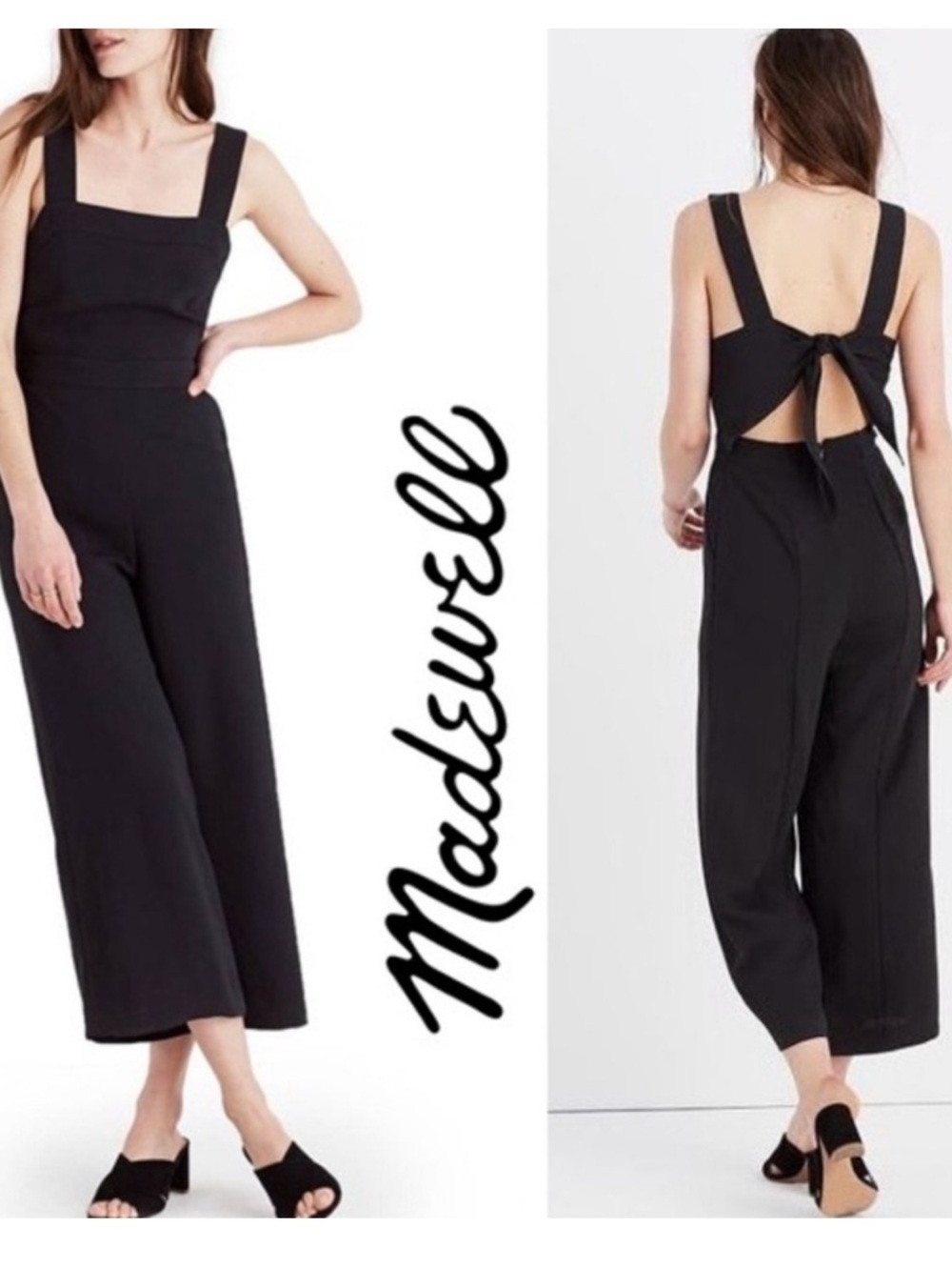 Madewell Womens Apron Bow Back Jumpsuit Wide Leg Black
